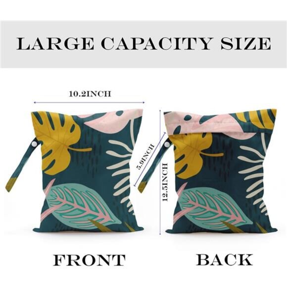 Waterproof Wet/Dry Bag for Swimsuits, Diapers, Gym Clothes - Tropical Palm Leave - Picture 2 of 8